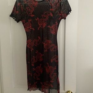 Mesh red and black dragon dress. Never worn.